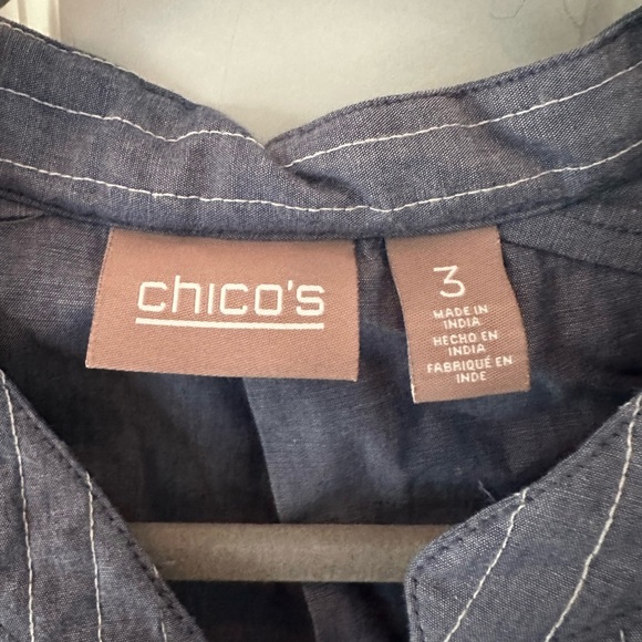 Chico's Women's Open Front Tunic Jacket Size XL/3 Blue & White Sewn Pinstriping - Picture 3 of 5